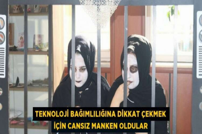 TEKNOLOJİ BAĞIMLILIĞINA DİKKAT ÇEKMEK İÇİN CANSIZ MANKEN OLDULAR