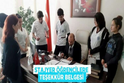 STAJYER ÖĞRENCİLERE TEŞEKKÜR BELGESİ