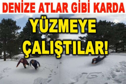 Denize atlar gibi karda yüzmeye çalıştılar