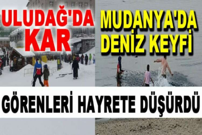 Bursa'da buz gibi havada denize girip yüzen bir grup görenleri hayrete düşürdü