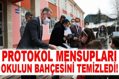 Protokol mensupları okulun bahçesini temizledi