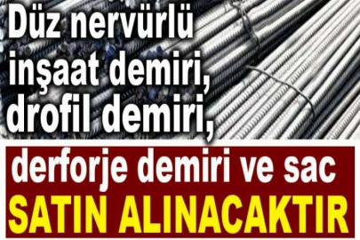 Düz nervürlü inşaat demiri, drofil demiri, derforje demiri ve sac satın alınacaktır