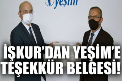 İŞKUR’dan Yeşim’e teşekkür belgesi