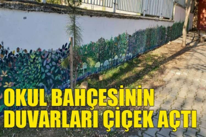 Okul bahçesinin duvarları çiçek açtı