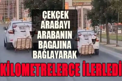 Bursa'da çekçek arabayı arabanın bagajına bağlayarak kilometrelerce ilerledi