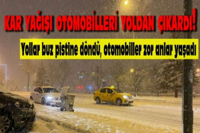 Otomobiller karda ilerlemekte güçlük çekti