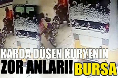 Karda düşen kuryenin zor anları