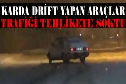 Karda drift yapan araçlar kameraya yansıdı