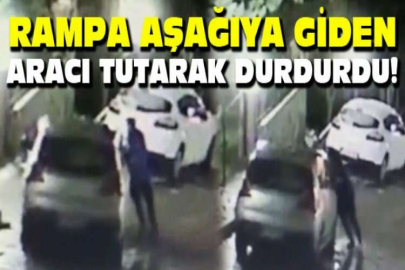 Bursa’da aracının el frenini çekmeyi unuttu, rampa aşağıya giden aracı tutarak durdurdu