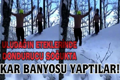 Uludağ'ın eteklerinde dondurucu soğukta kar banyosu yaptılar