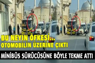 Bu neyin öfkesi...Otomobilin üzerine çıktı