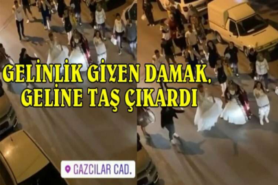 Gelinlik giyen damak, geline taş çıkardı