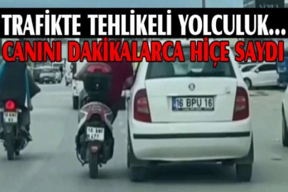 Trafikte tehlikeli yolculuk… Canını dakikalarca hiçe saydı