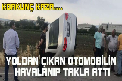 Yoldan çıkan otomobilin havalanıp takla attığı anlar kamerada