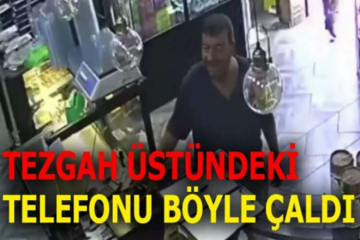 Tezgah üstündeki telefonu böyle çaldı