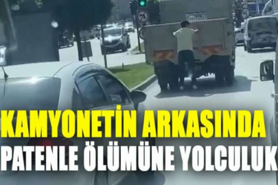 Kamyonetin arkasında patenle ölümüne yolculuk