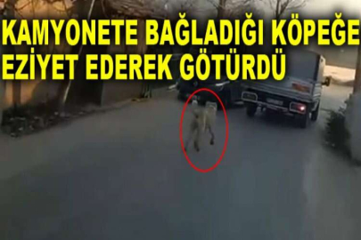 Bursa'da kamyonete bağladığı köpeğe eziyet ederek götürdü