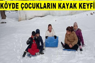 Köyde çocukların kayak keyfi