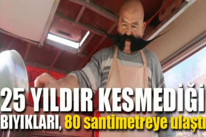 25 yıldır kesmediği bıyıkları, 80 santimetreye ulaştı