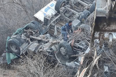 Yoldan Çıkan Kamyon Şarampole Devrildi